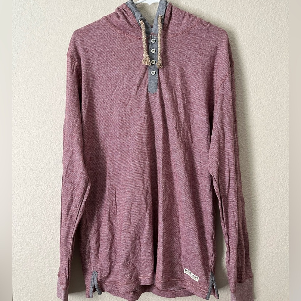 Random Access Pullover Hoodie Long Sleeve Sweater Rope String Henley 1/4 Button